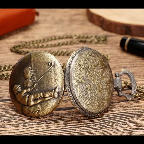Golf Design Bronze Quartz Pocket Watch - Picture 4 of 5